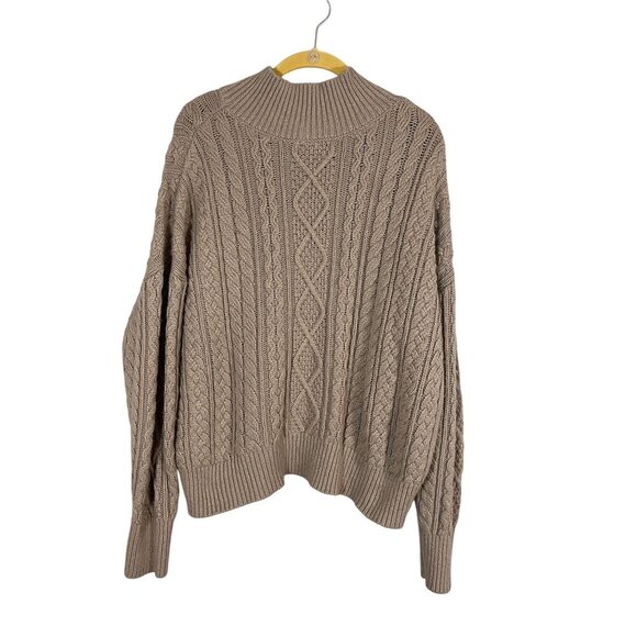 Banana Republic Wool Fisherman Knit Sweater XL Tan Cable Old Money Preppy Retro - Picture 3 of 9